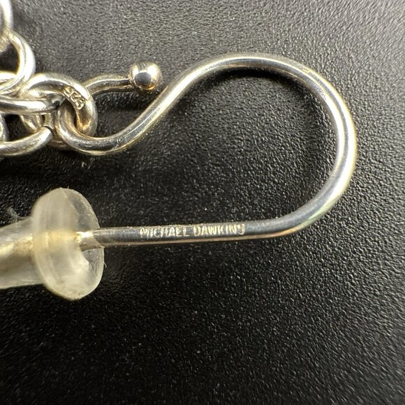 Michael Dawkins Earrings Sterling Silver Pebbled Granulated Link Dangle Drop 925 - Picture 8 of 13